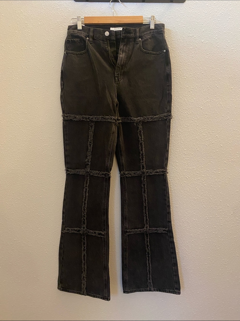 PacSun Black Paneled Fringe Wide-Leg Jeans
